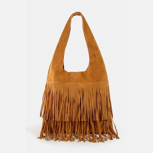 Layered Fringe Detail Suede Hobo Bag - Picture 1 of 4